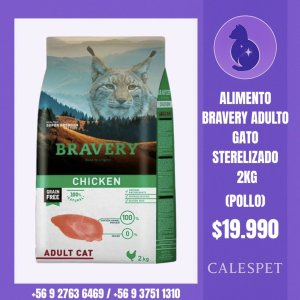 ALIMENTO BRAVERY ADULTO GATO ESTERILIZADO 2KG (POLLO)